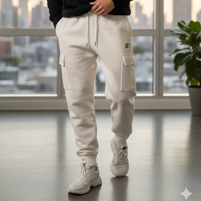 Men's Off-White Fleece Cargo Joggers