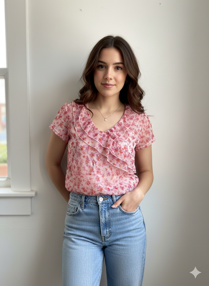 Manties Pink longsleeve top with flower design