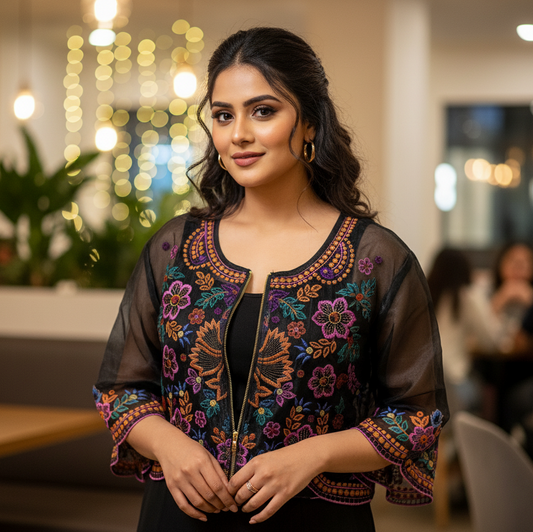 Embroidered Mesh Crop Top