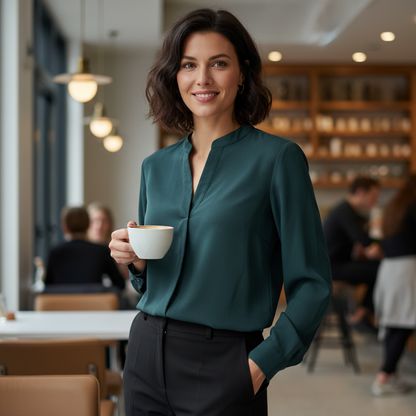 Women's Dark Green Long-Sleeve Blouse