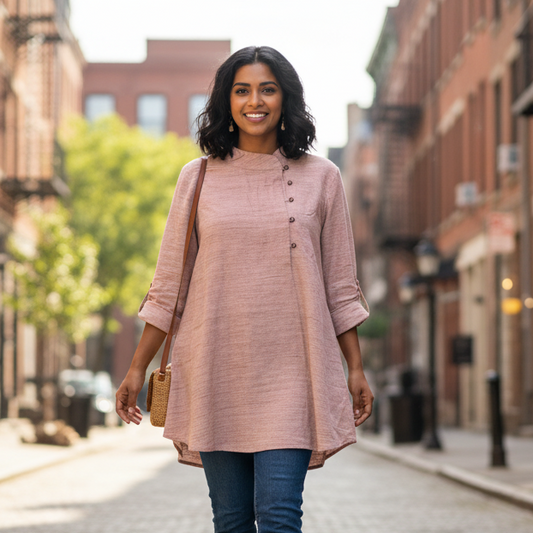 Dusty Pink or Mauve Long-Sleeve Tunic-Style Blouse