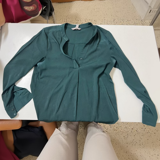 Women's Dark Green Long-Sleeve Blouse