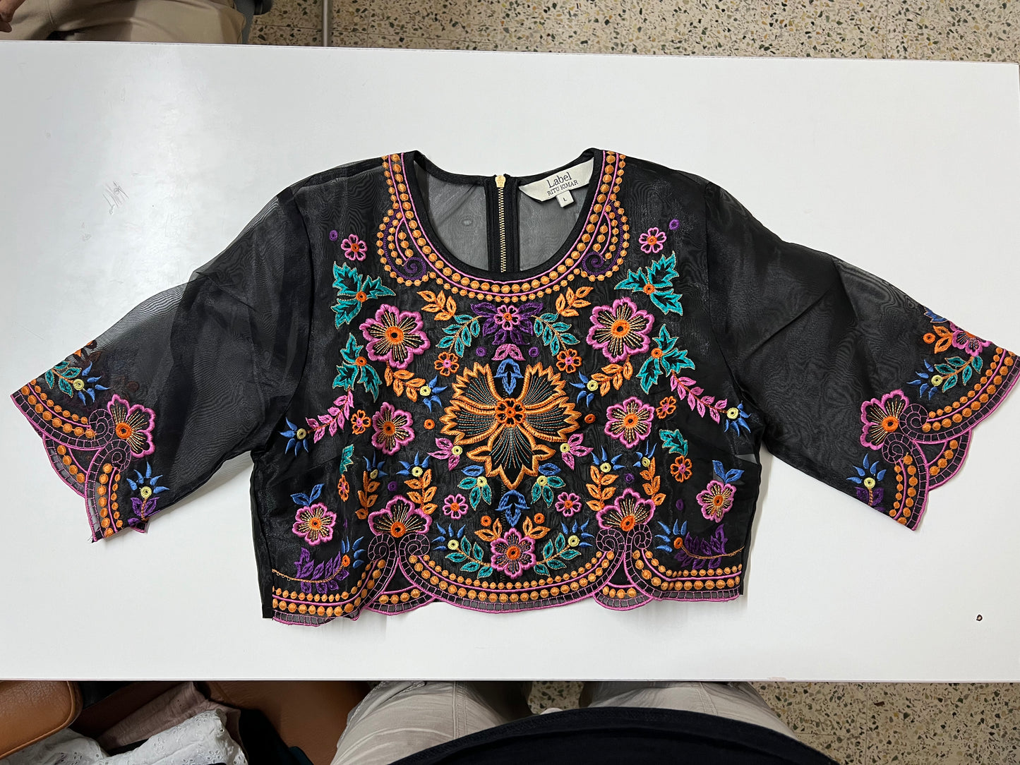 Embroidered Mesh Crop Top