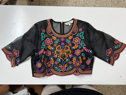 Embroidered Mesh Crop Top