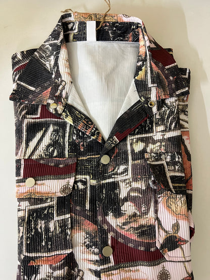Men's Abstract Collage Print Button-Up Shirt